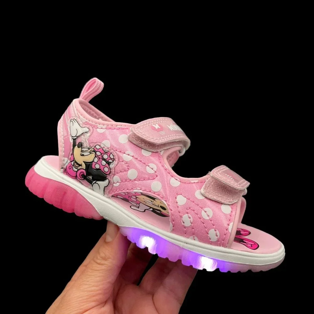 Disney Minnie Mouse Little‎ Girls Light Up Sandals Size 11 Pink Strappy Open Toe